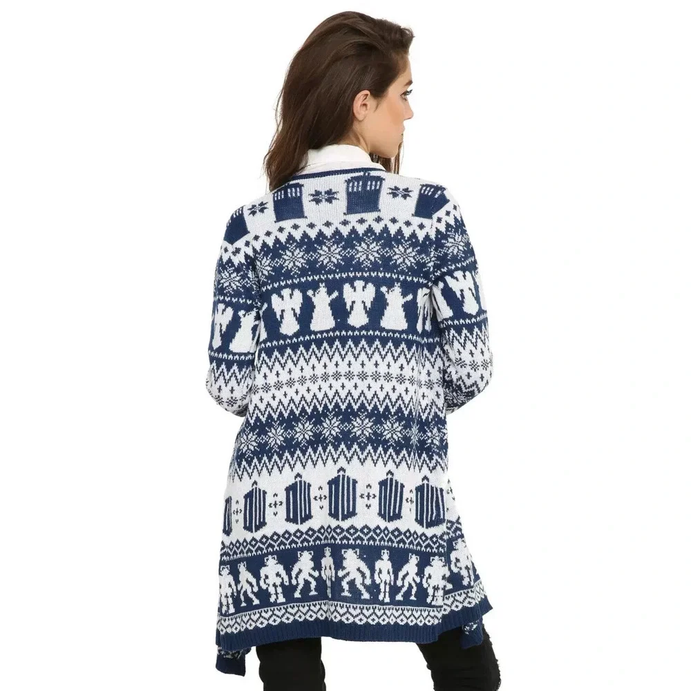 Hot Topic x Doctor Who Fair Isle Open Cardigan Drape Blue & White Plus Size 2X - Picture 3 of 16